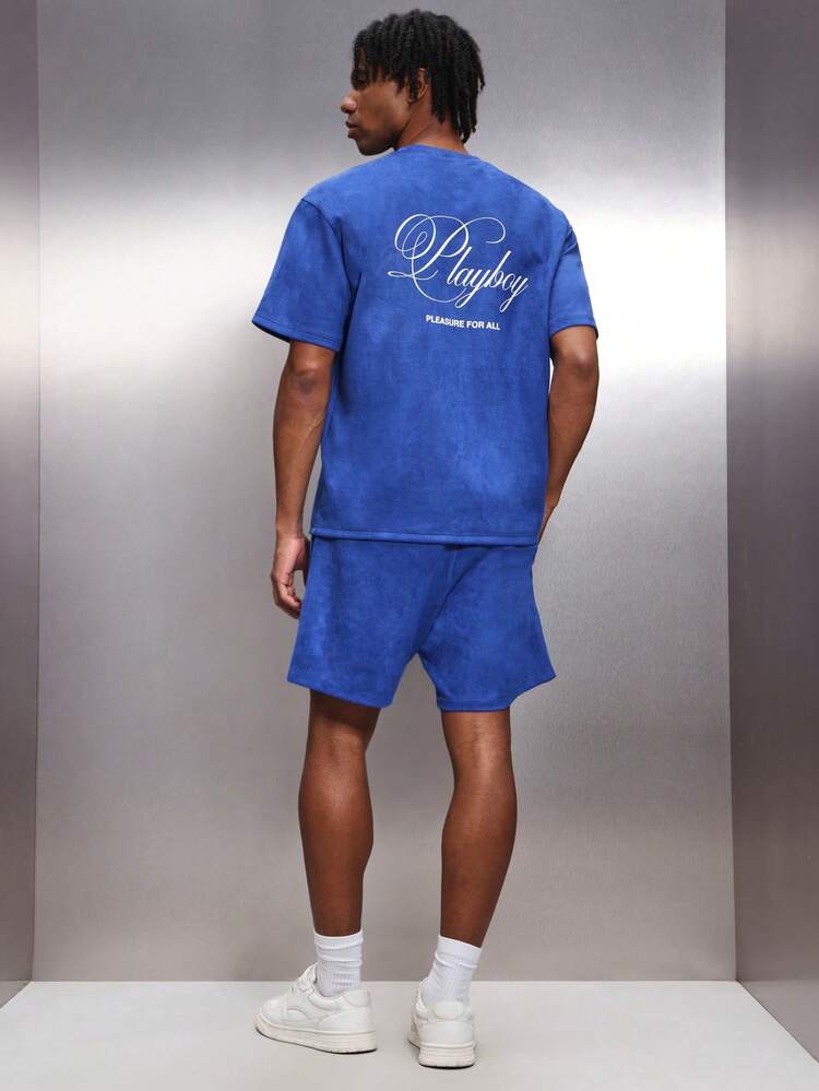 PLAYBOY X SUMWON Blue Tie Dye T-Shirt And Shorts Co-Ord Set With Crew Neck Short Sleeves And Script Print