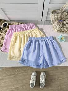 SHEIN 3件套 少女休闲街头风条纹梭织直筒短裤 - 彩色 - 查看 8