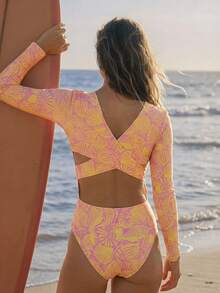 Swim SPRTY Women's All-Over Print One-Piece Swimsuit, Vacation & Beach - Orange - View 2