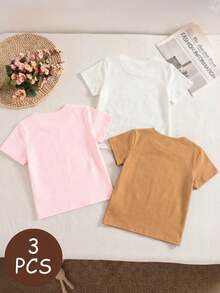 SHEIN 女婴/男婴 0-3 岁复古可爱三件套，柔软弹力休闲面料，适合日常穿着、居家、度假 - 彩色 - 查看 2