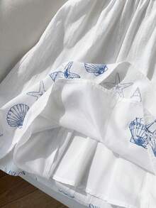 Comfortcana Đầm ngắn hai dây thắt nơ màu trơn họa tiết sinh vật biển, chất liệu cotton mềm mại, thích hợp cho kỳ nghỉ biển/lễ hội âm nhạc/đi làm hàng ngày/thời gian rảnh ở nhà/trang phục thoải mái. - trắng - Xem 5