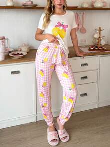 SweetSlumber Bộ đồ ngủ nữ Sweet Ins Style kẻ caro và họa tiết trái cây - Nhiều màu - Xem 3