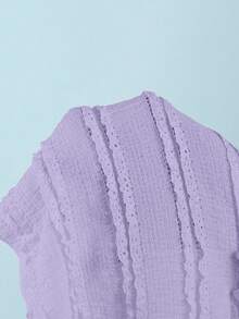 SHEIN Tween Girl Knit Jacquard Solid Color Sleeveless Halter Ruffle Tankini Swimwear Set - Purple - View 7