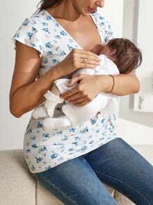 SHEIN 孕妇夏季休闲碎花系带哺乳上衣 - 彩色 - 查看 3