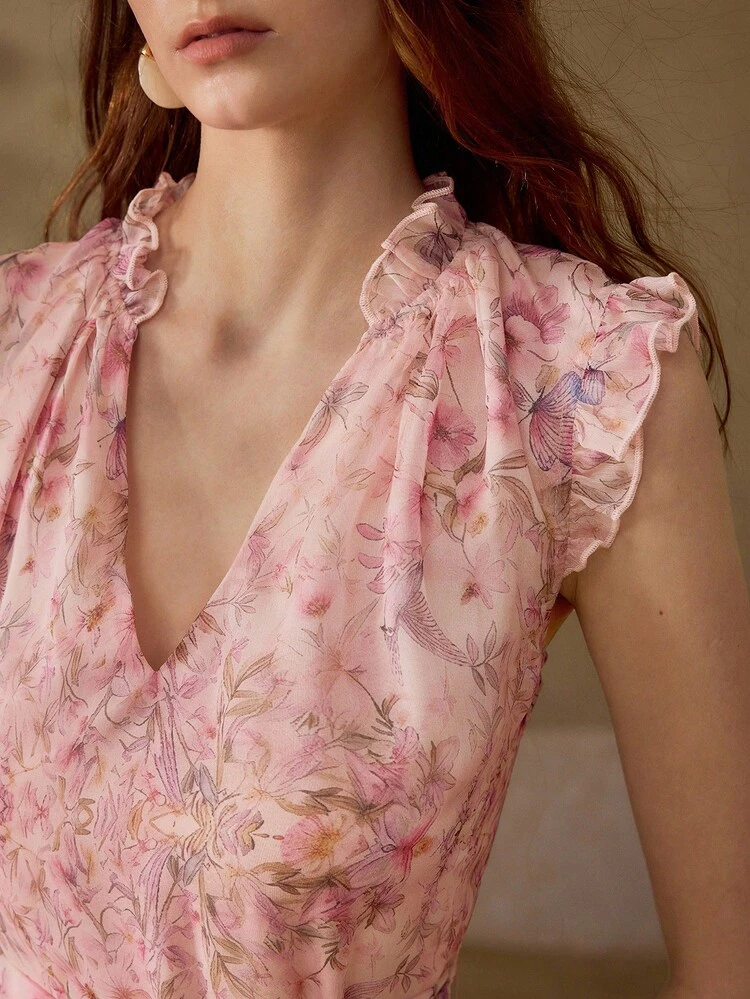WOMEN'S ELEGANT FLORAL CHIFFON DRESS