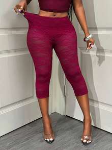 BamGleam Quần legging lửng 3/4 ôm sát, màu trơn, chất liệu ren mỏng, co giãn. - Màu Hồng Tươi - Xem 1