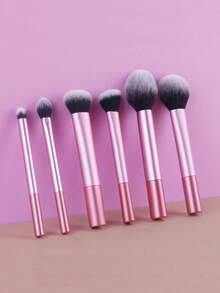 6PCS Pink Multi Functional Makeup Brush Set For Blush Powder Eyeshadow Contouring Concealing Makeup Tools Gift For Beginners Professionals - Pink - View 4