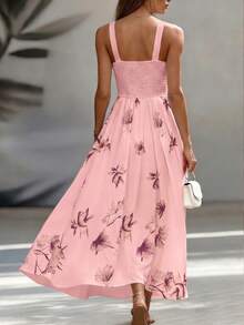 EMERY ROSE Vestido midi elegante con escote en V sin mangas y cintura ceñida, en estilo patchwork AB, para el trabajo y las vacaciones - Multicolor - Ver 2
