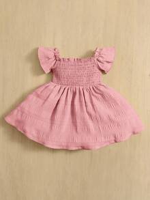 SHEIN Dress Bayi Ruffle Shirred Plain Lucu - Dusty Pink - View 2