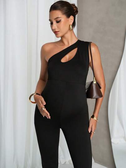 MaterniChic Pregnant Women's Casual Solid Color Sleeveless Hollow Out Jumpsuit, Summer