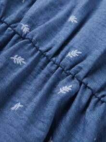 Ellevyn Spaghetti Strap Off-Shoulder Summer Ruffle Waist Jacquard Dress - Blue - View 4