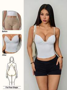 SHEIN PETITE Áo tank top dáng dài kiểu corset với gọng nâng ngực và dây đeo có thể điều chỉnh. - trắng - Xem 10