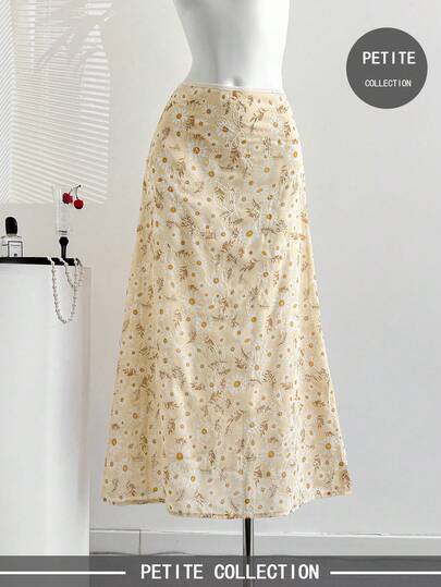 Sweetra Petite Falda de línea A con estampado floral diminuto, de estilo minimalista y artístico, elegante y fresco, ideal para vacaciones - nuevo diseño elegante para mujeres