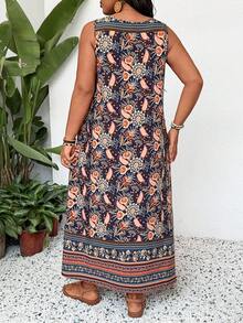 SHEIN CURVE+ Kích cỡ US22 (dành cho người có thân hình đầy đặn) Lễ hội âm nhạc, Kỳ nghỉ bên bờ biển, Đầm không tay phong cách Bohemia dành cho nữ, in hình cây điều, có túi, trang phục mùa hè cho nữ, quần áo mùa hè, đầm Boho châu Âu cho nữ, đầm thường ngày cho nữ, trang phục nghỉ hè cho nữ - Nhiều màu - Xem 2