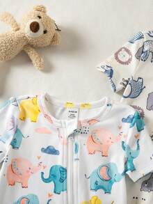 2 Pieces Baby Boys Summer Pajamas Set,Cute White Cloud & Bear Print Soft Stretchy Knit Home Wear,Lounge Short Sleeve Top & Long Pants,Snug Fit - Multicolor - View 6