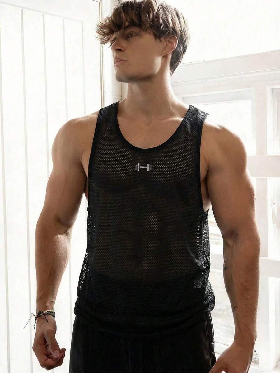 GymBeat Áo tank top nam cổ chữ U không tay, thoáng khí, thích hợp cho mùa hè, thể thao. - màu đen - Xem 1