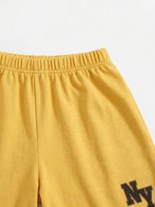 SHEIN 男童休闲舒适字母印花两件套 - 黃色 - 查看 4