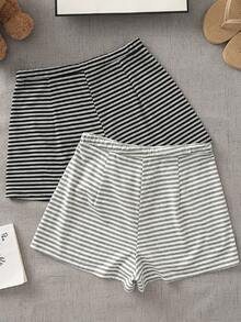 Resyla 2pcs/Set New Drawstring Striped Slimming Casual Shorts - Multicolor - View 2