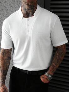 Manfinity Homme 男士纯色短袖休闲通勤 Polo 衫 - 白色 - 查看 4