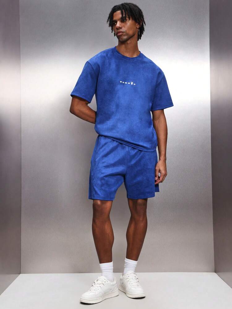 PLAYBOY X SUMWON Blue Tie Dye T-Shirt And Shorts Co-Ord Set With Crew Neck Short Sleeves And Script Print