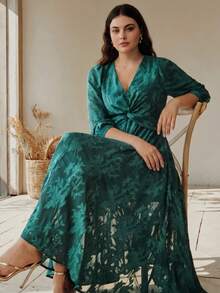 Anewsta Elegant Jacquard Woven Party Dress For Women Fall - Dark Green - View 1