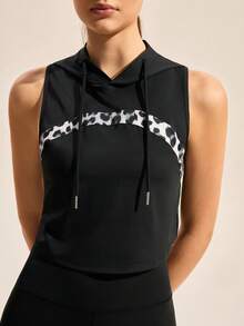 Exploreva Áo tank top có mũ trùm đầu, dây rút, họa tiết da báo - Nhiều màu - Xem 7