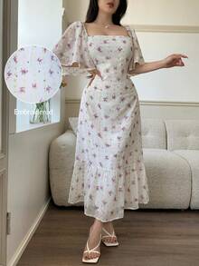 Feyla 女士优雅碎花中长连衣裙，夏季 - 白色 - 查看 9