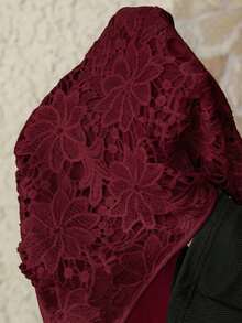 Nubod Blus Bordir Tanpa Lengan Leher Bulat untuk Wanita Ukuran Plus - Burgundy - View 3
