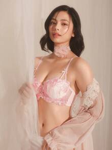 1pc Sheer Embroidered Mesh Babydoll Lingerie Set, Padded Cup With Underwire, Summer Holiday Sleepwear, Pink - Pink - View 4