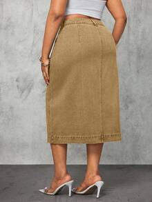 Slaydiva Bộ trang phục cao bồi cho nữ cỡ lớn, váy denim xanh xẻ cao gợi cảm, trang phục mùa thu cho nữ. - Màu Khaki - Xem 2