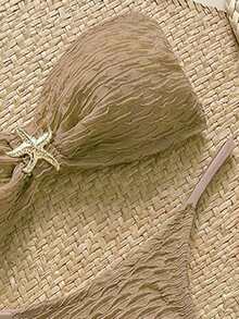 Swim Vcay Women's Textured Strapless Starfish Bikini 3 PiecesSexy Swimsuit Knitted Swim Wear Bikini Cover Up Sets Bikinis Set For Women With Cover Up Knit Sets Linen Beach Set - Khaki - View 3