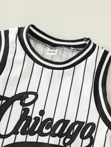 SHEIN 男女宝宝休闲可爱运动风无袖连体针织套装，春夏宝宝服装 - 黑色 - 查看 7