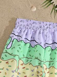 SHEIN GraphicGems Tween Boys Single Piece Printed Beach Shorts - Multicolor - View 4