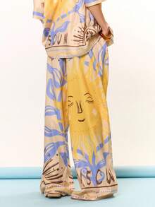 MUSERA Wide Leg Tie Front Graphic Sun Solar Print Trousers Beach Cover Up Swim Summer Vacation Holiday Festival Cute Casual Elegant Tuscan Sun Spring Bathing Suit - Multicolor - View 4