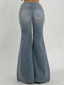 DAZY Jeans de campana de estilo casual y de moda para mujer, adecuados para el uso diario - Azul - Ver 6