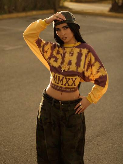 AfricaSnchz 休闲宽松圆领长袖短款女式上衣