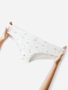 LUVLETTE 3条装柔软纯棉基础款印花蕾丝边中腰三角裤（白色） - 彩色 - 查看 5