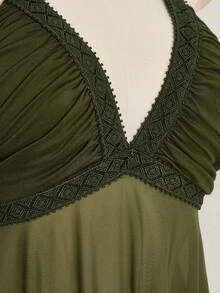 SHEIN ICON Plus Size Asymmetrical Mesh Patchwork Halter Neck Tank Top For Women - Army Green - View 8