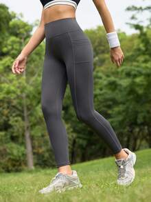 In My Nature Quần legging nữ tối giản cạp cao, co giãn, có túi đựng điện thoại. - Xám - Xem 5