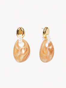 Opalesca 18K Gold Plated,Geometric Metal Pearl Niche Exaggerated Earrings,Premium/Elegant/Classy/Dailywear/Minimalist,Pearl/Crystal,For Mom/Women/Girl/Mother,Summer/Beach/Prom/Party/Holiday/Vacation,Engagement/Wedding/Promise,Bride,Heart/Floral,Fairycore/Mermaid Core - Yellow Gold - View 6