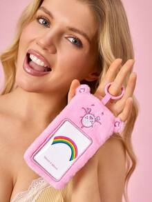 SHEIN X Care Bears 1 Túi đựng thẻ hình gấu hồng dễ thương, hình tai 3D, thích hợp để đựng các loại thẻ nhỏ như thẻ sinh viên, thẻ công ty, thẻ học sinh, thẻ giao thông, v.v., thiết kế cửa sổ PVC trong suốt, có thể treo lên túi xách. - Mã trung bình - Xem 2