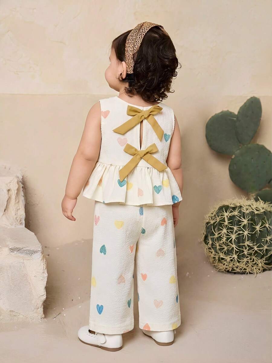 Baby Girl Baby Girl Casual Comfortable Floral Pattern Contrast Color Bow T-Shirt Set - Multicolor - View 1