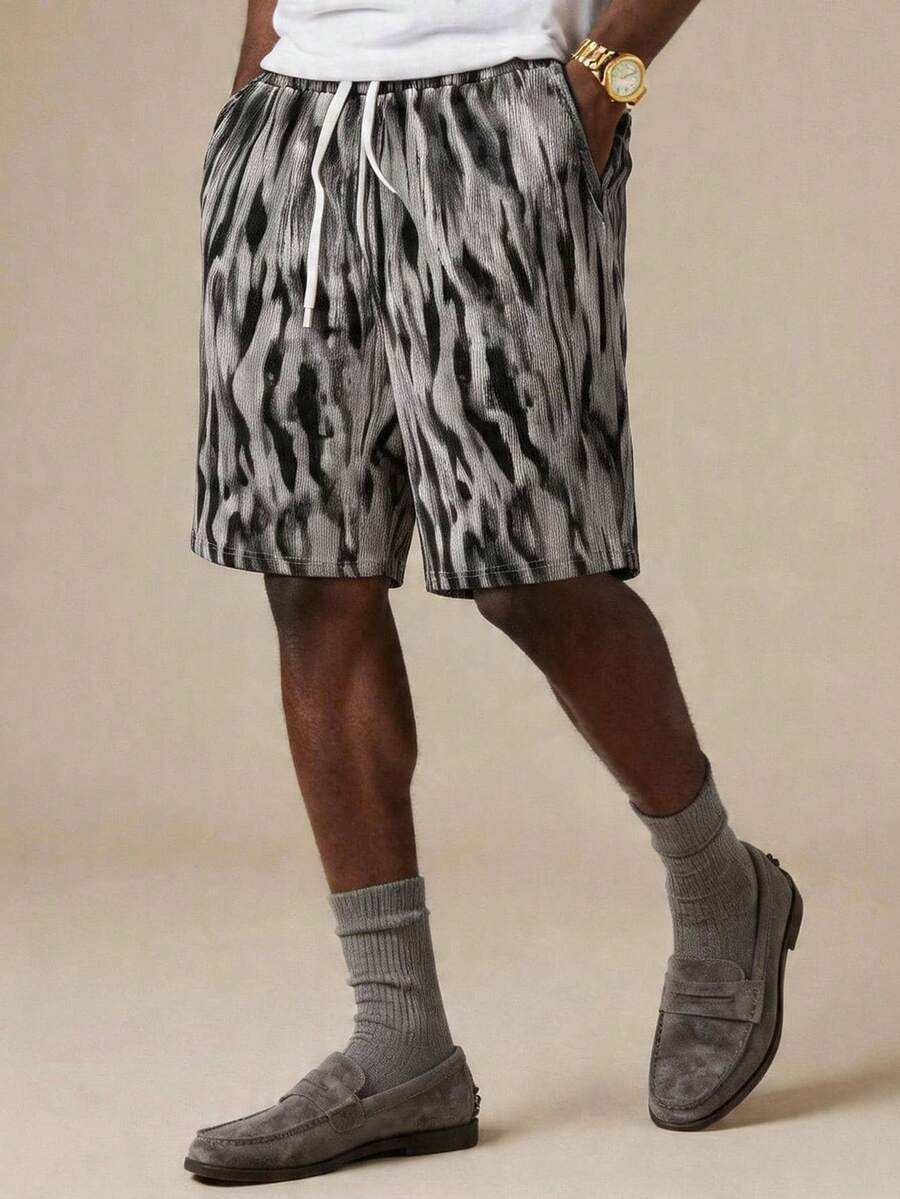 ROMWE MEN Street Life Men's Animal Print Drawstring Waist Loose Shorts - Multicolor - View 1
