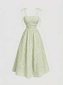 SHEIN MOD Vestido midi con volantes bordados en rosa para mujer - Verde - Ver 3