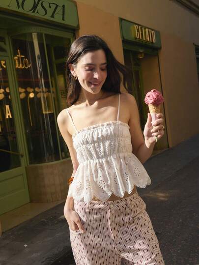 Nöista White, Openwork Embroidered Camisole Top Features Delicate Floral Embroidery, Exuding A Fresh, Summery, Vintage, And Sweet Charm. Comfortable And Breathable, It's Perfect For A Relaxed And Casual Look, Suitable For Summer Outfits, Vacations, City Walks, Picnics, And More. A Practical And Essential Piece For Any Summer Wardrobe.