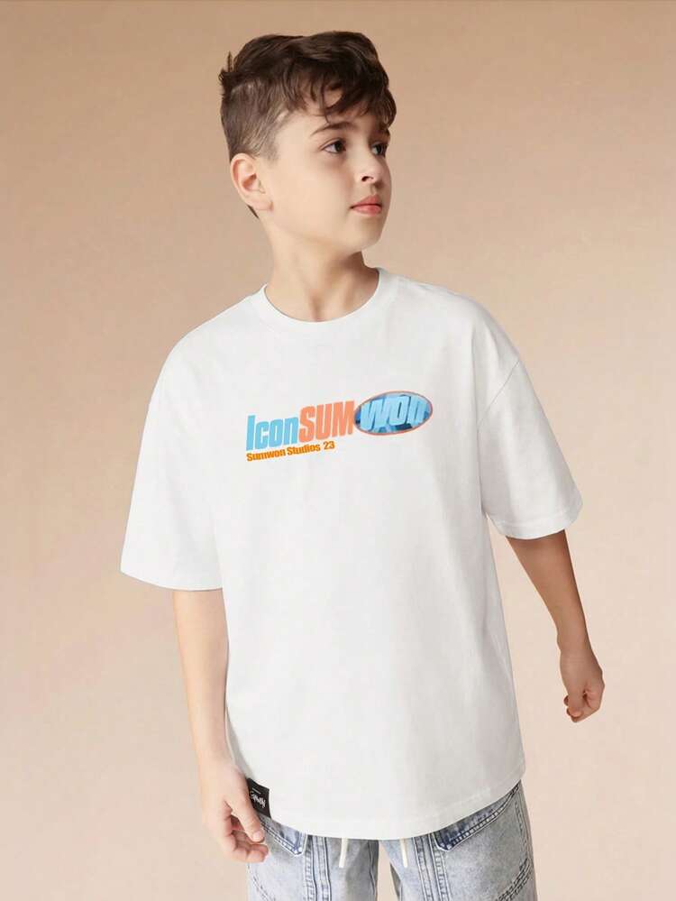 Boys Icon Graphic Tee Short Sleeve Crew Neck T-Shirt With Blue Print Design