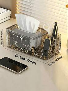 1pc Luxury Water Ripple Tissue Box Holder – Creative Multifunctional Storage Organizer For Living Room, Desk, Vanity & Office – Square Plastic Cube Design With Side Compartments For Tissues, Remote Controls, Makeup, Essentials – Stylish Home Decor For Toilet Table, Nightstand, Bedroom, Bathroom - Multicolor - View 10