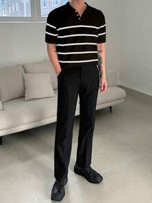 DAZY 男士夏季條紋針織上衣 - 黑色 - 查看 6