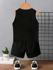 Bộ 2 món đồ chơi thể thao cho bé trai, gồm áo không tay và quần short in hình cầu thủ bóng rổ, thoải mái mặc hàng ngày vào mùa xuân và mùa hè. - Nhiều màu - Xem 2
