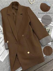 Franclia 法式拼接格纹设计袖口微修通勤休闲夏季西装外套 - 咖啡棕 - 查看 1